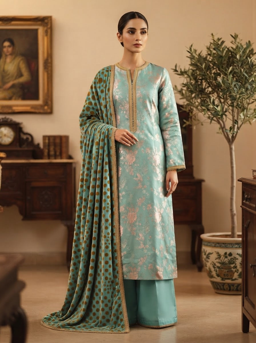 MS-1042 Pure Luxury China Patti Shirt with Palachi Dupatta