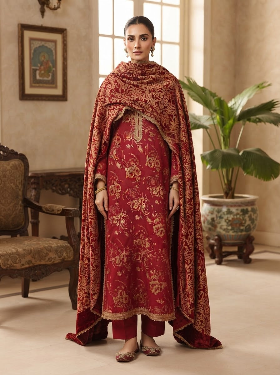 MS-1034 Pure Luxury China Patti Shirt with Palachi Dupatta