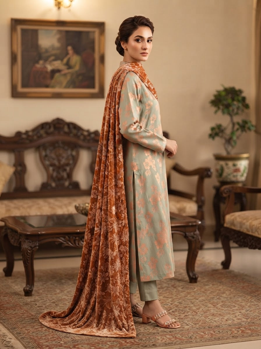 MS-1047 Pure Luxury China Patti Shirt with Palachi Dupatta