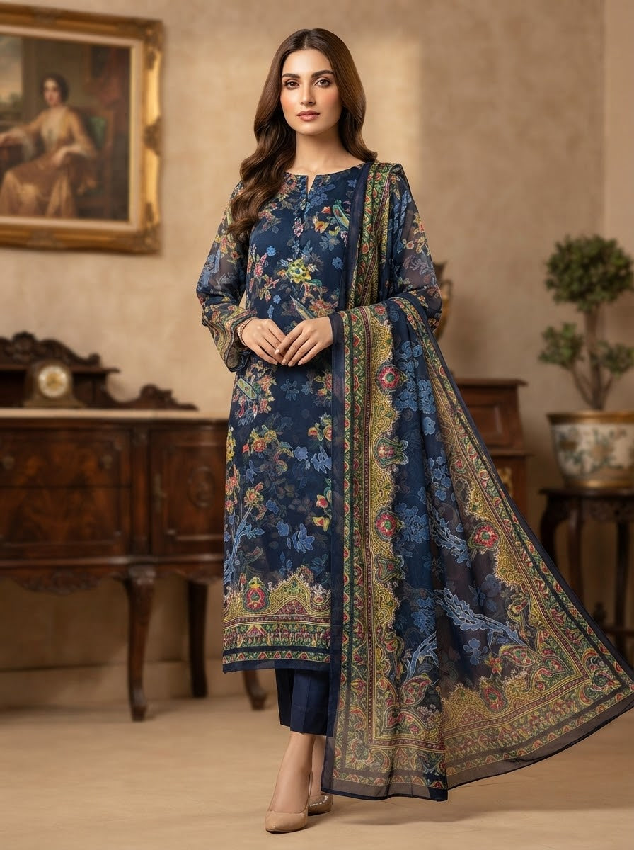 MS-1068 Pure Chiffon Barosha China Multi Digital Timeless Elegance