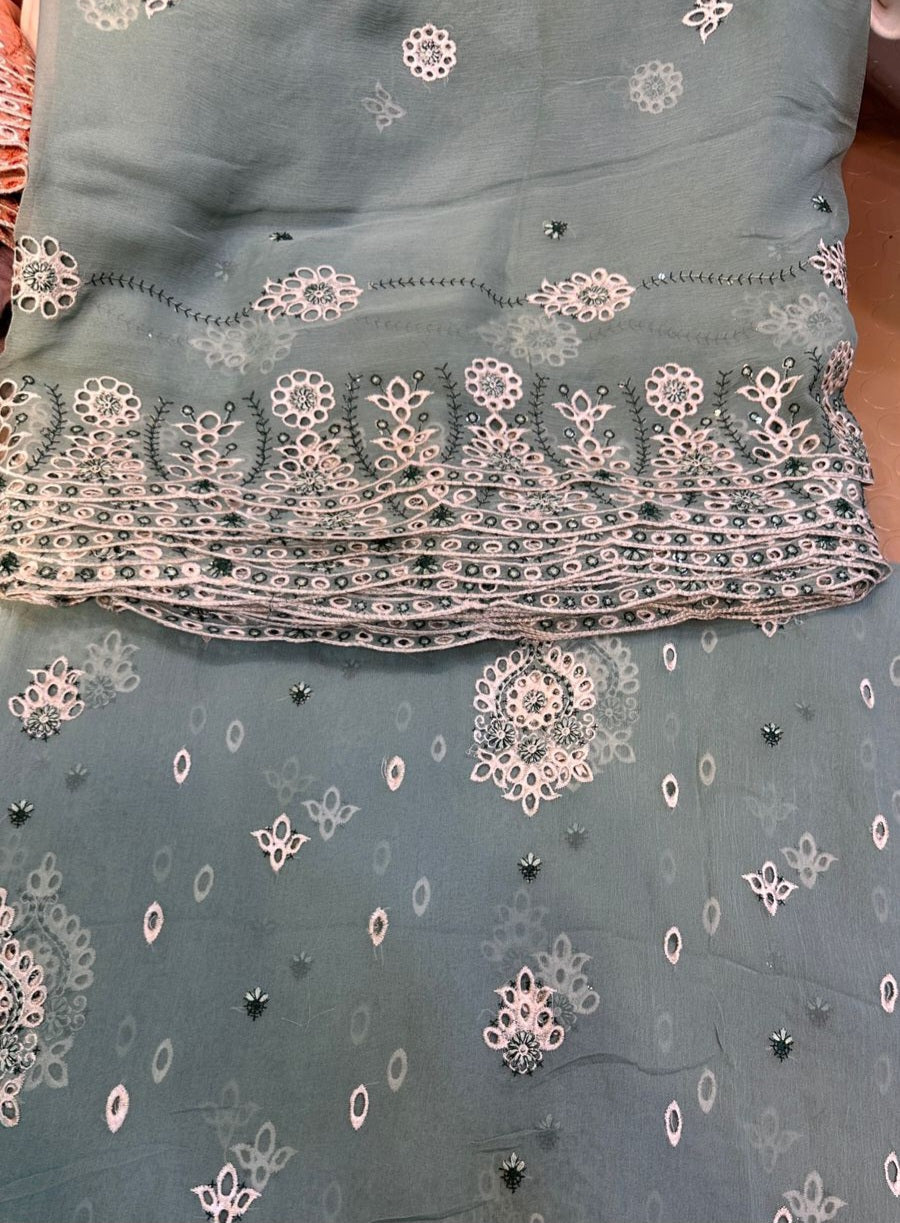 MS-10108 Luxury Pure Bamber Chiffon | Embroidered Shirt & Dupatta