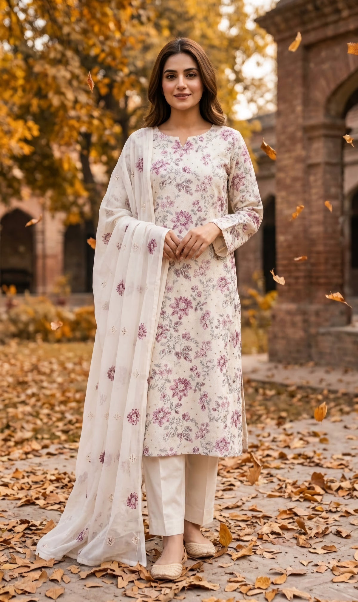 MS-10154 Original Pure Swiss Karandi Embroidered Complete 3Pc Suit