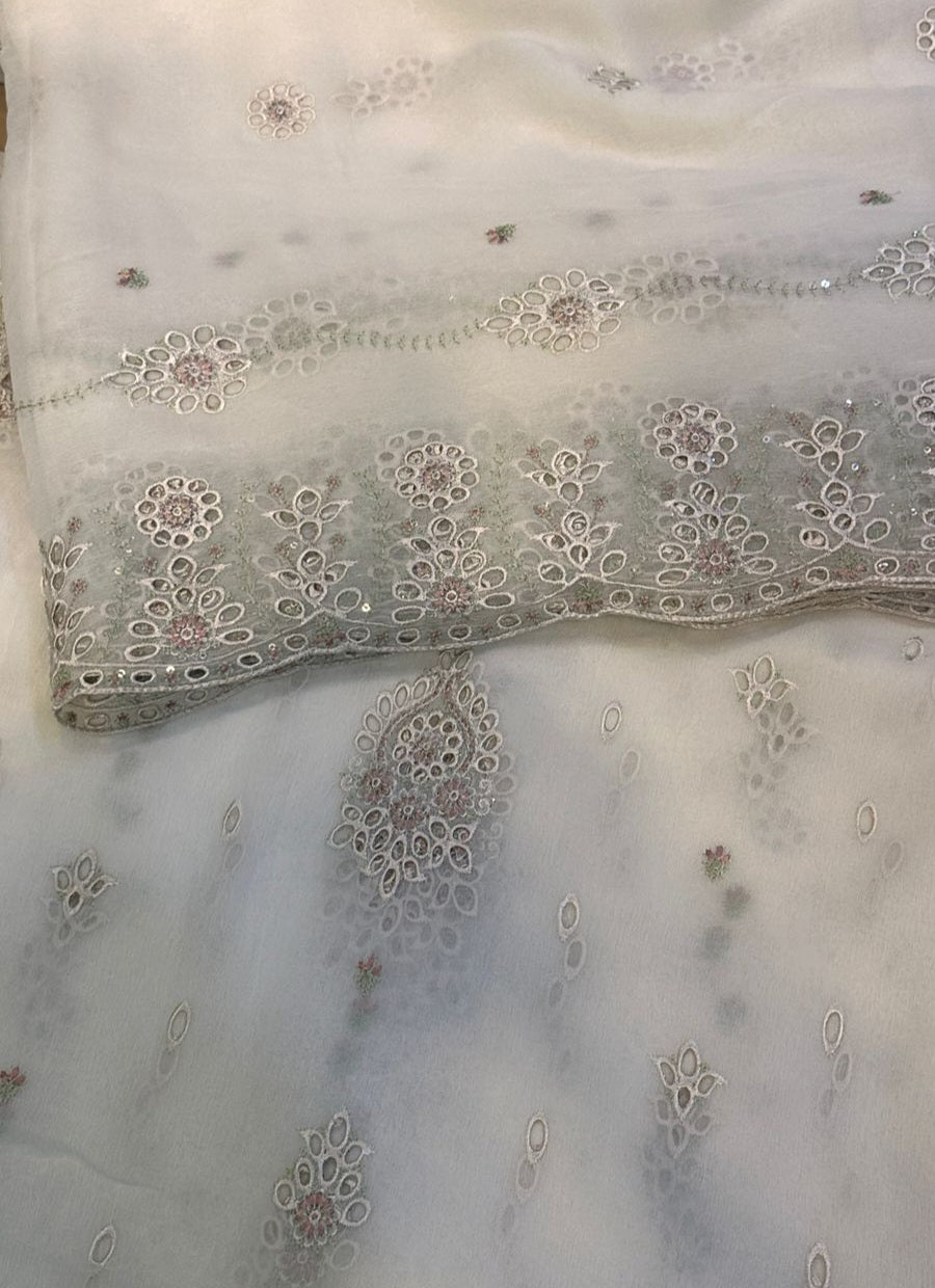 MS-10107 Luxury Pure Bamber Chiffon | Embroidered Shirt & Dupatta