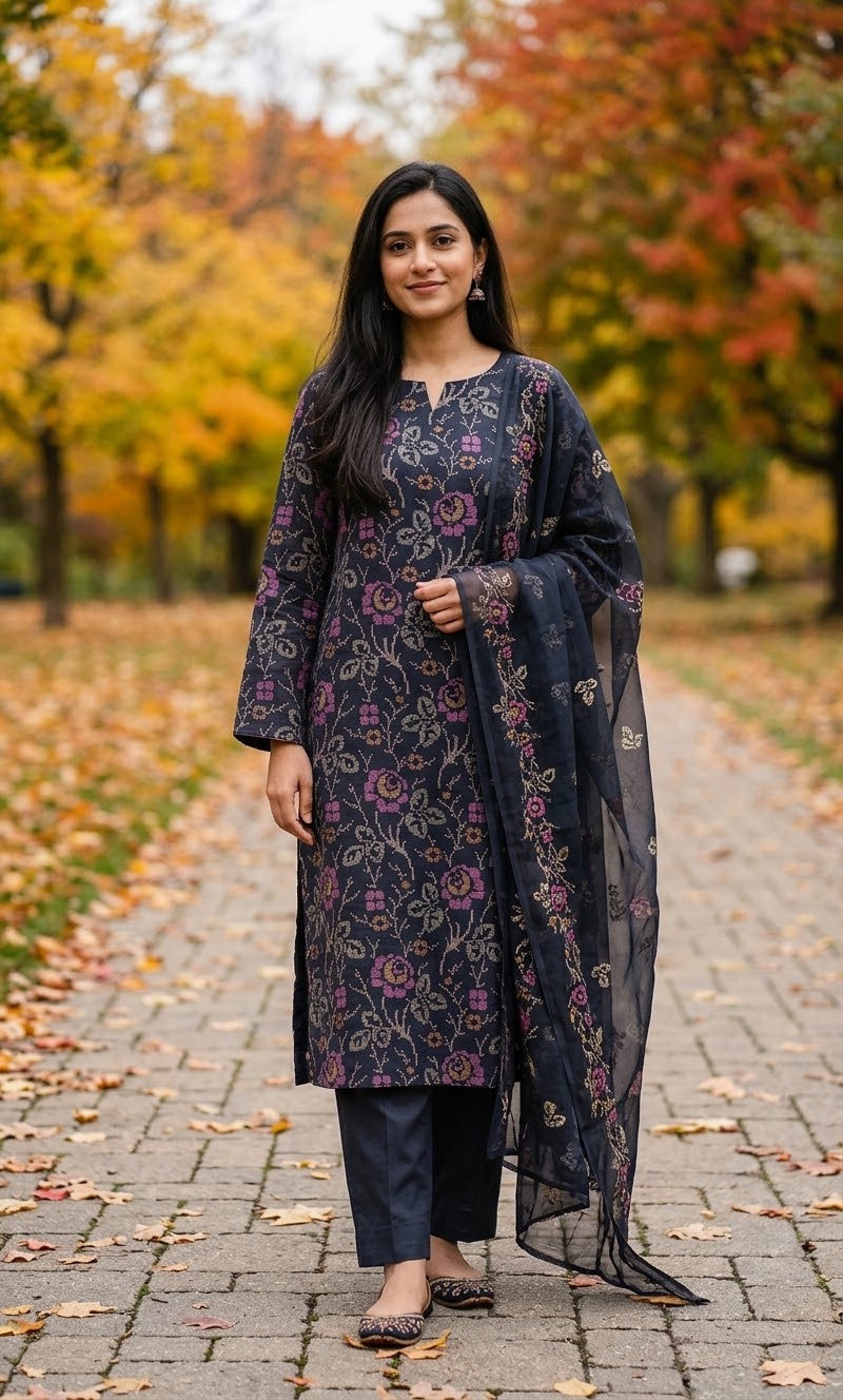 MS-10145 Original Pure Swiss Karandi Embroidered Complete 3Pc Suit