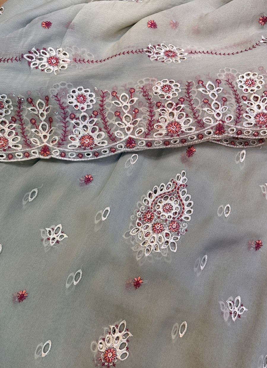 MS-10111 Luxury Pure Bamber Chiffon | Embroidered Shirt & Dupatta
