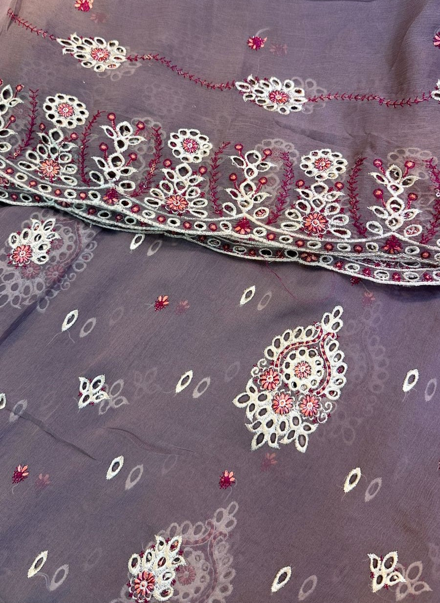 MS-10112 Luxury Pure Bamber Chiffon | Embroidered Shirt & Dupatta