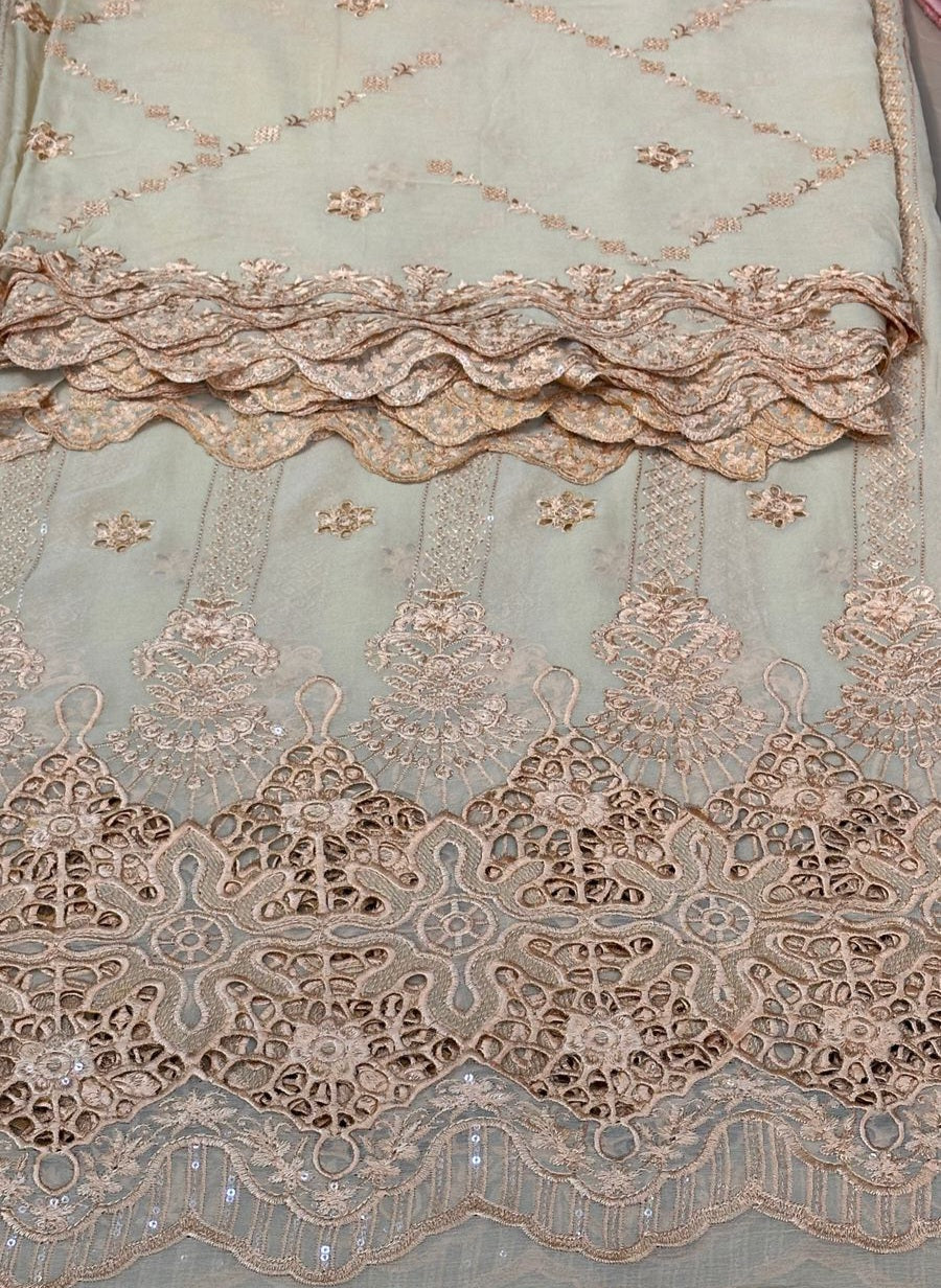 MS-10114 Luxury Pure Bamber Chiffon | Embroidered Shirt & Dupatta