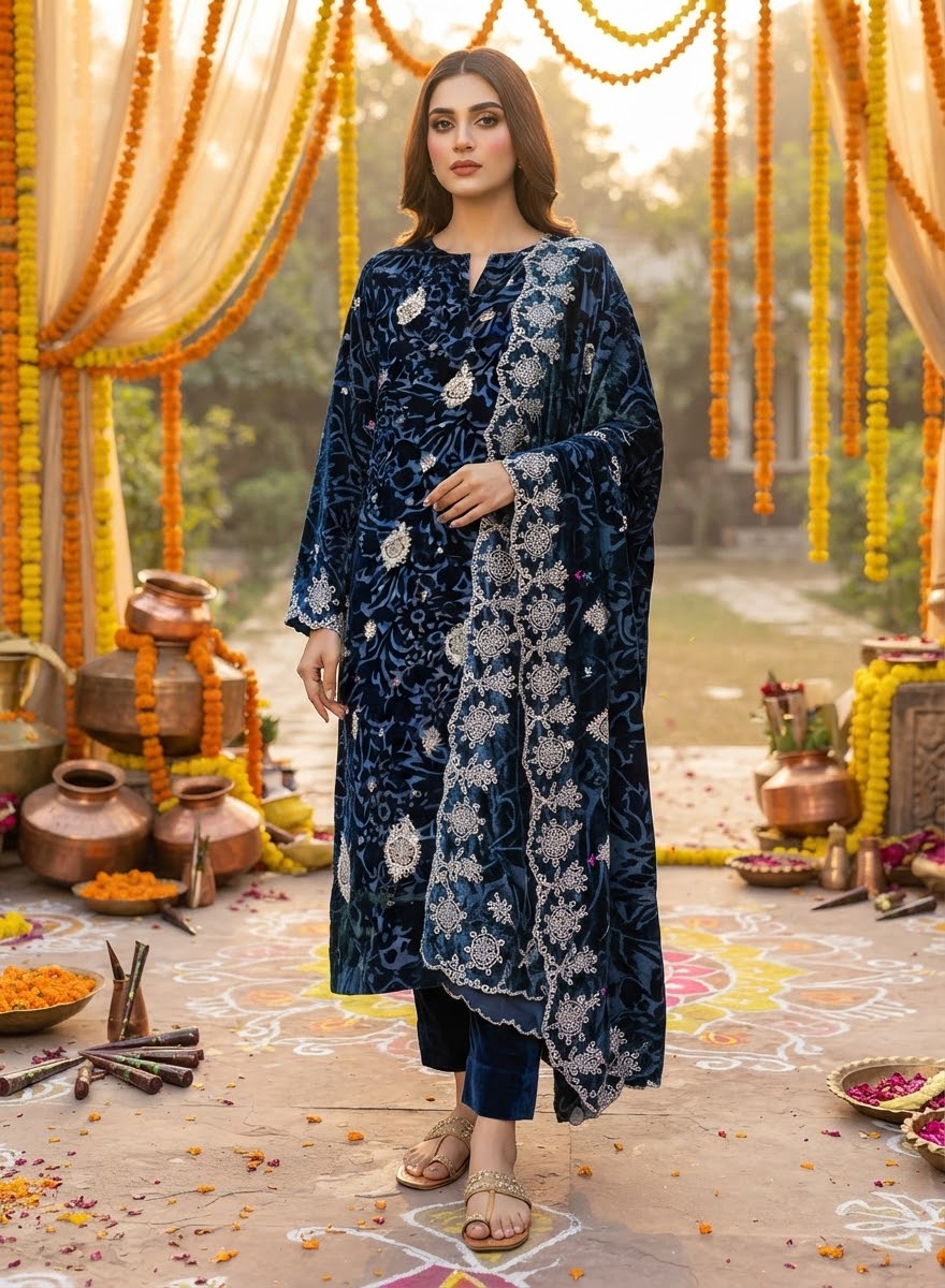 MS-10141 Luxury Palachi Chickenkari work Embroidered Complete Suit