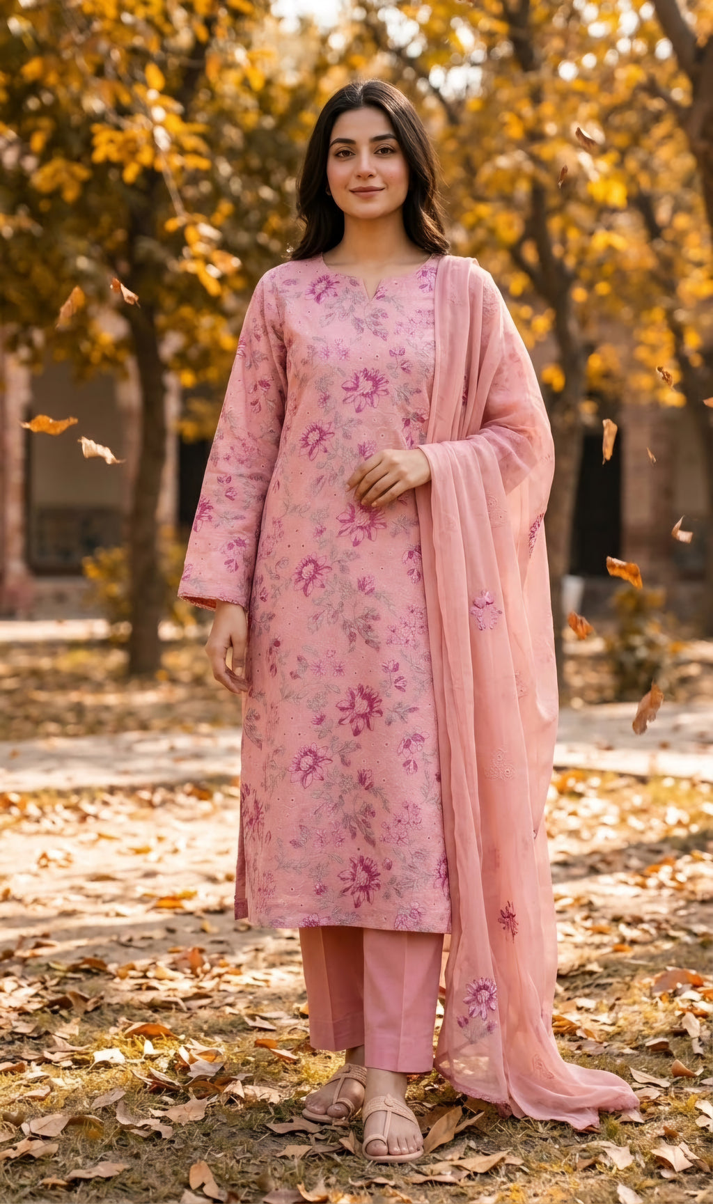MS-10153 Original Pure Swiss Karandi Embroidered Complete 3Pc Suit