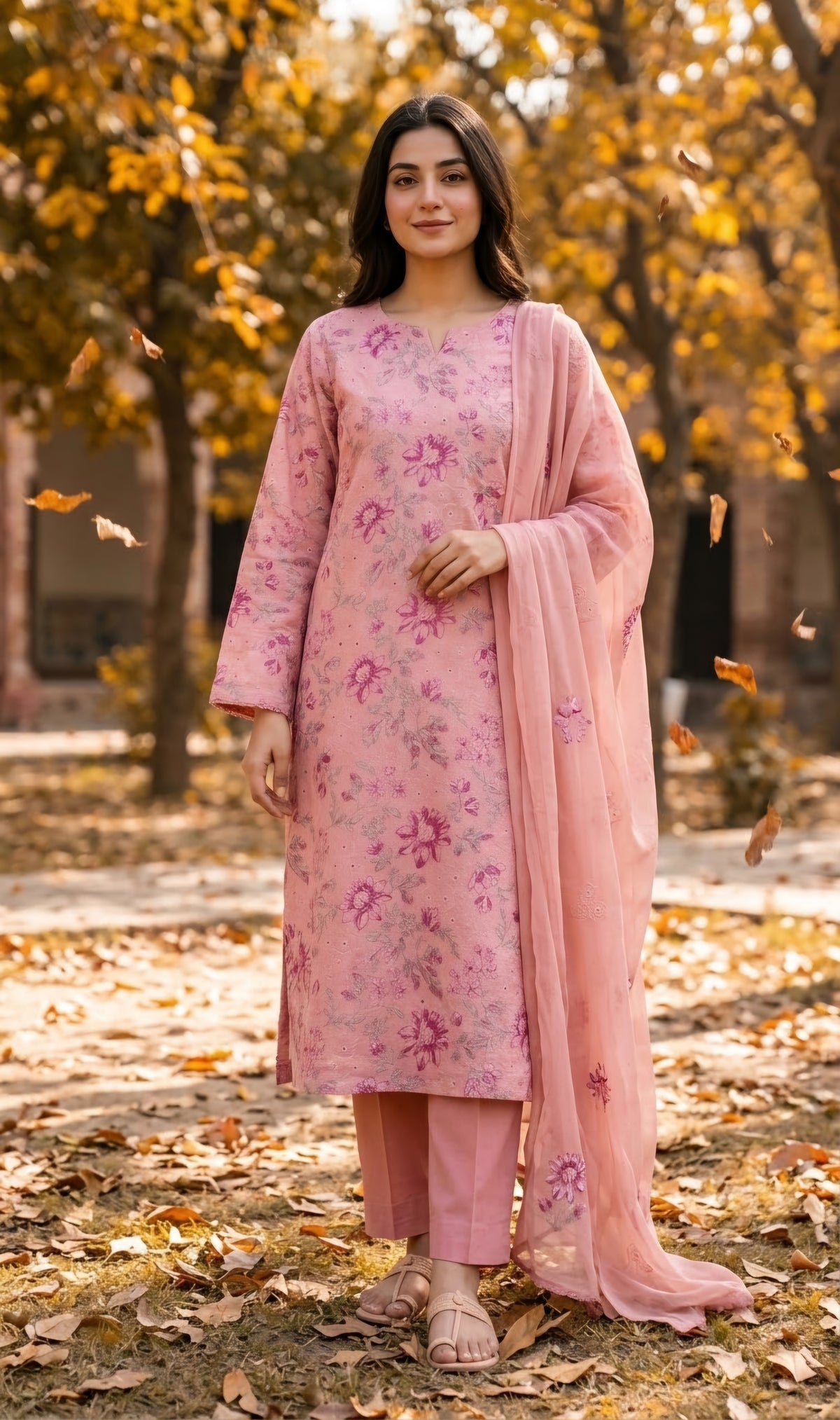 MS-10153 Original Pure Swiss Karandi Embroidered Complete 3Pc Suit