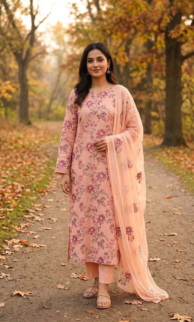 MS-10151 Original Pure Swiss Karandi Embroidered Complete 3Pc Suit