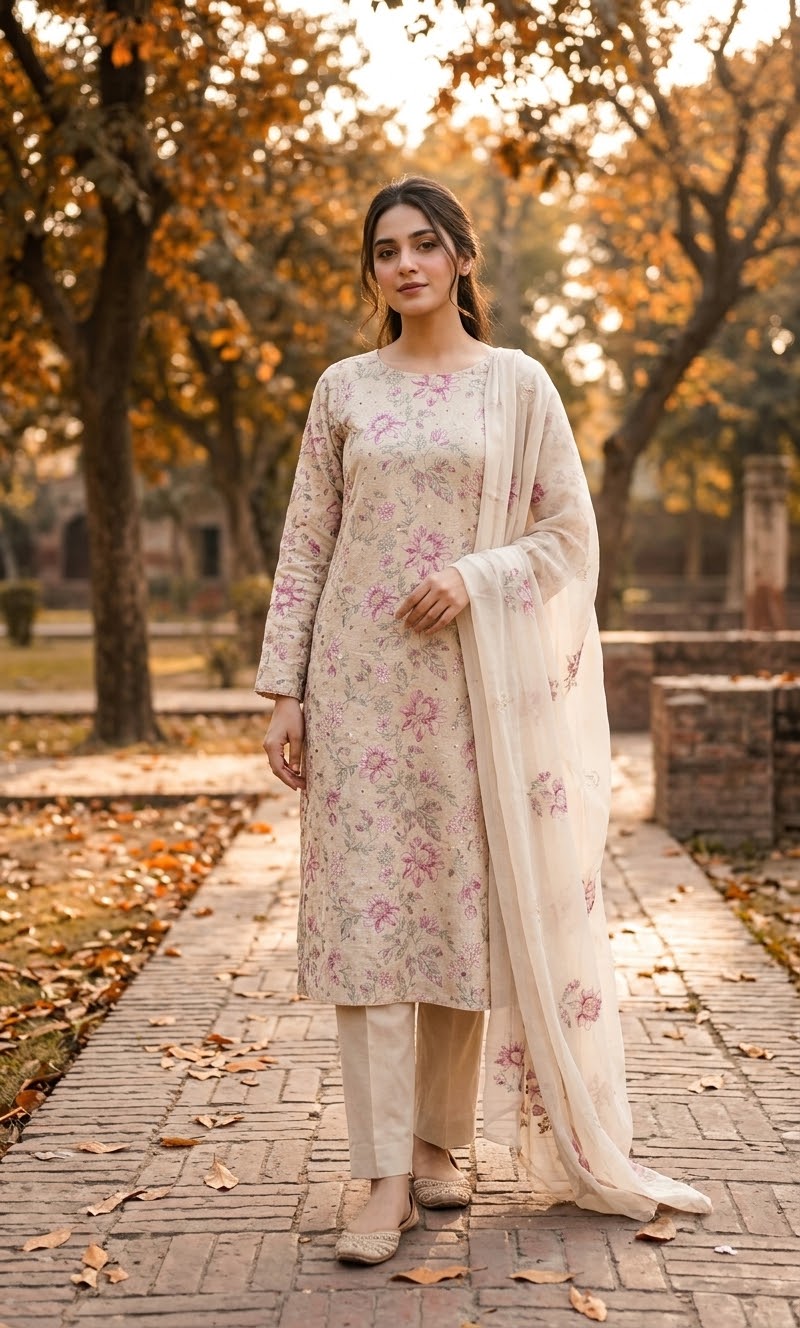 MS-10149 Original Pure Swiss Karandi Embroidered Complete 3Pc Suit