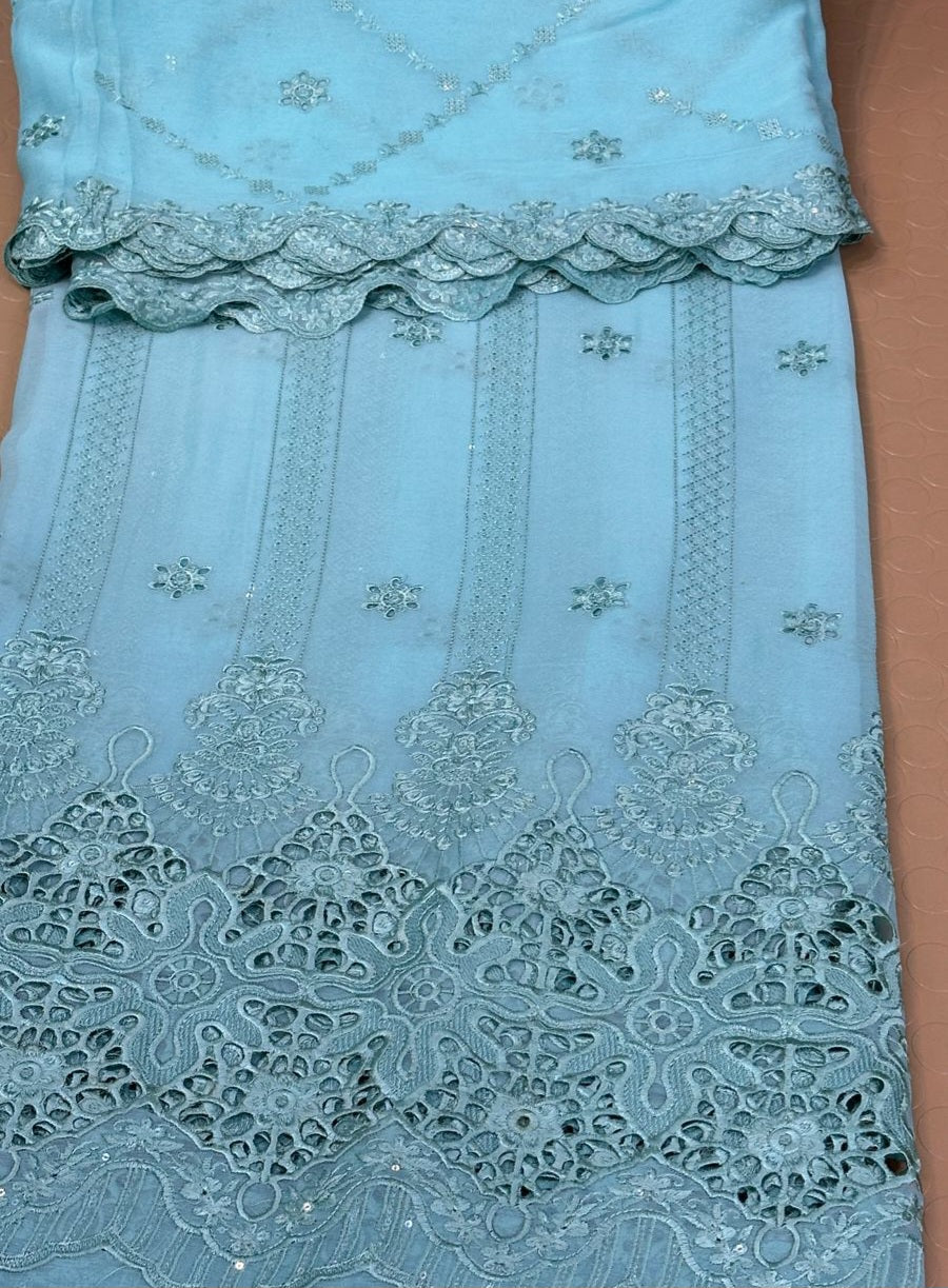 MS-10115 Luxury Pure Bamber Chiffon | Embroidered Shirt & Dupatta