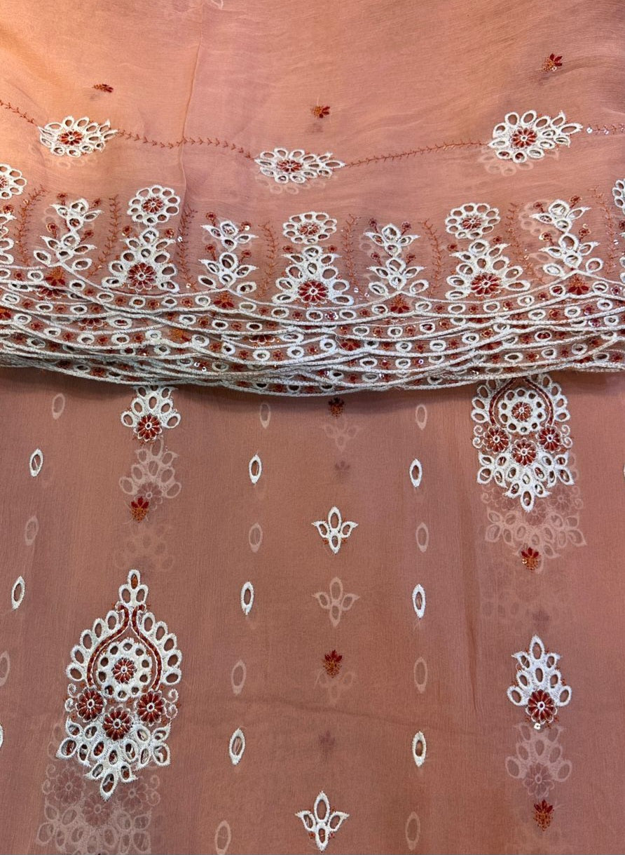 MS-10109 Luxury Pure Bamber Chiffon | Embroidered Shirt & Dupatta