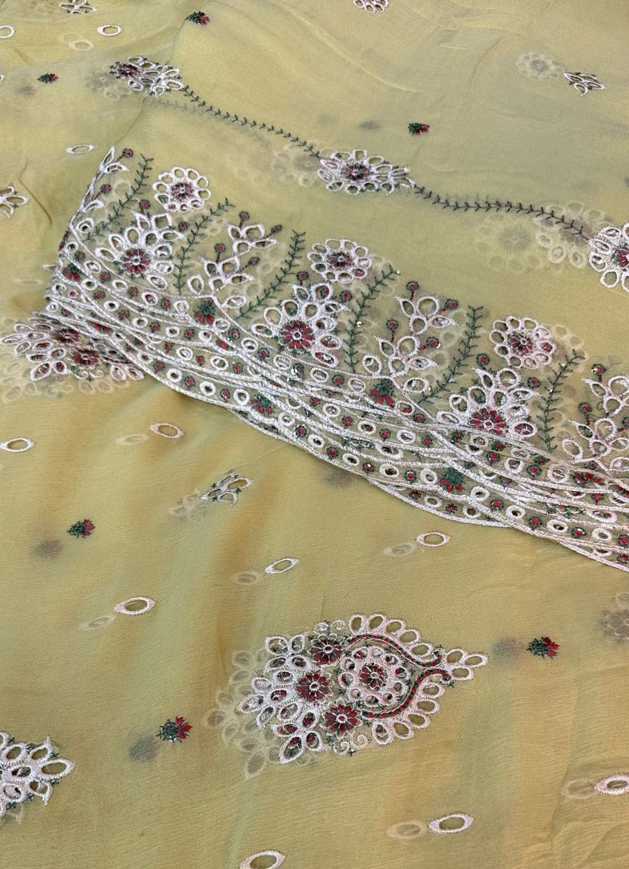 MS-10110 Luxury Pure Bamber Chiffon | Embroidered Shirt & Dupatta
