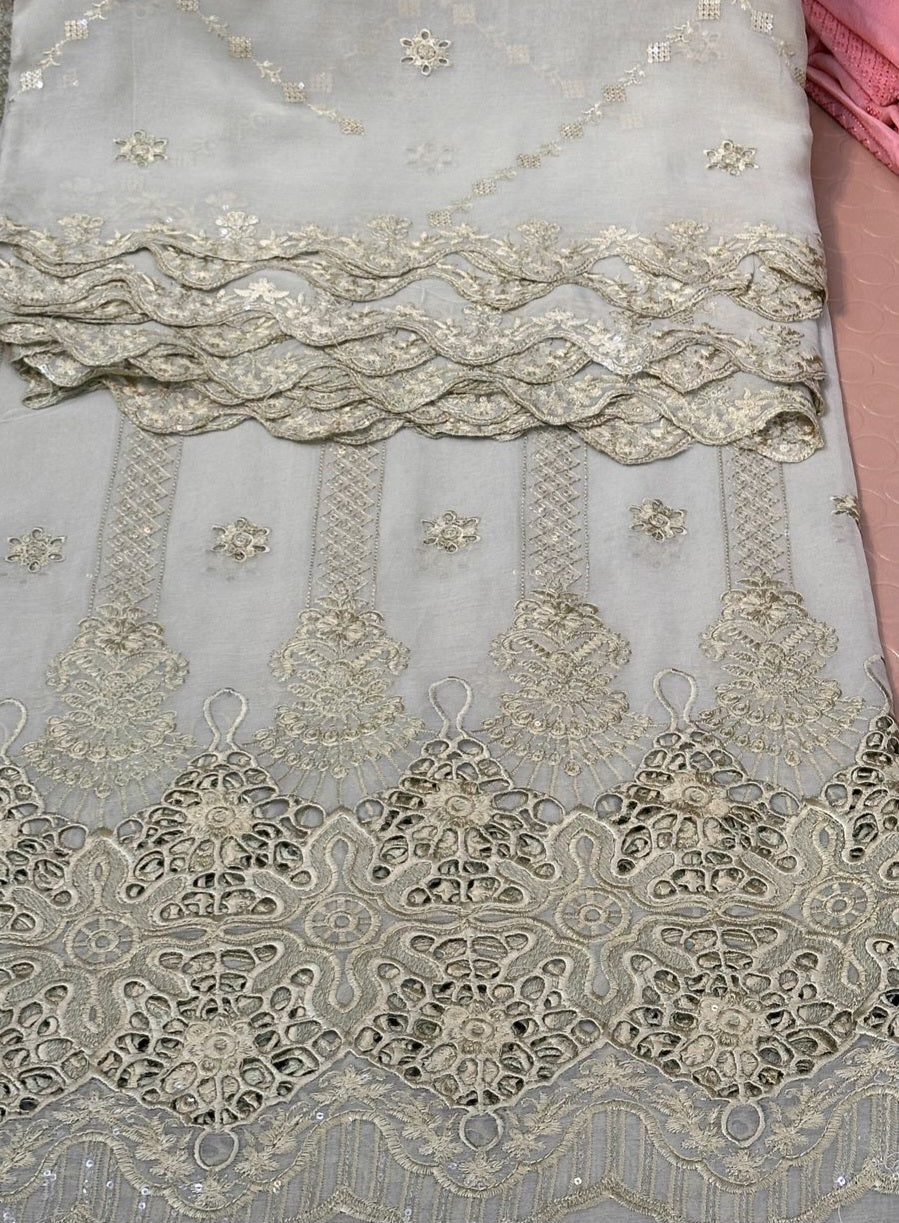 MS-10116 Luxury Pure Bamber Chiffon | Embroidered Shirt & Dupatta